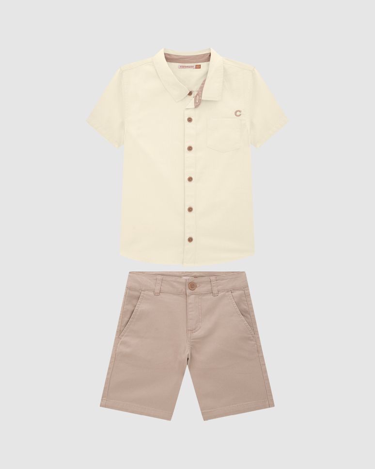 Conjunto Menino Camisa Manga Curta Em Algodão - Carinhoso