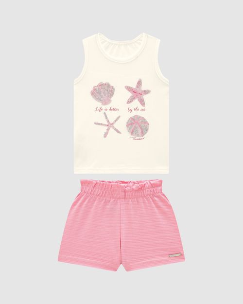 Conjunto Menina Regata Life Is Better By The Sea Em Algodão - Carinhoso