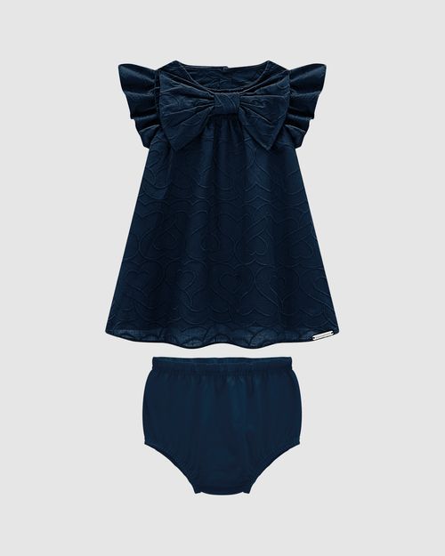Conjunto Menina Vestido Bordado + Calcinha Em Algodão - Carinhoso