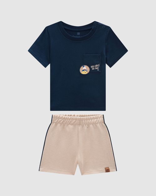 Conjunto Menino Bermuda Listrada Em Moletom Piquet - Carinhoso