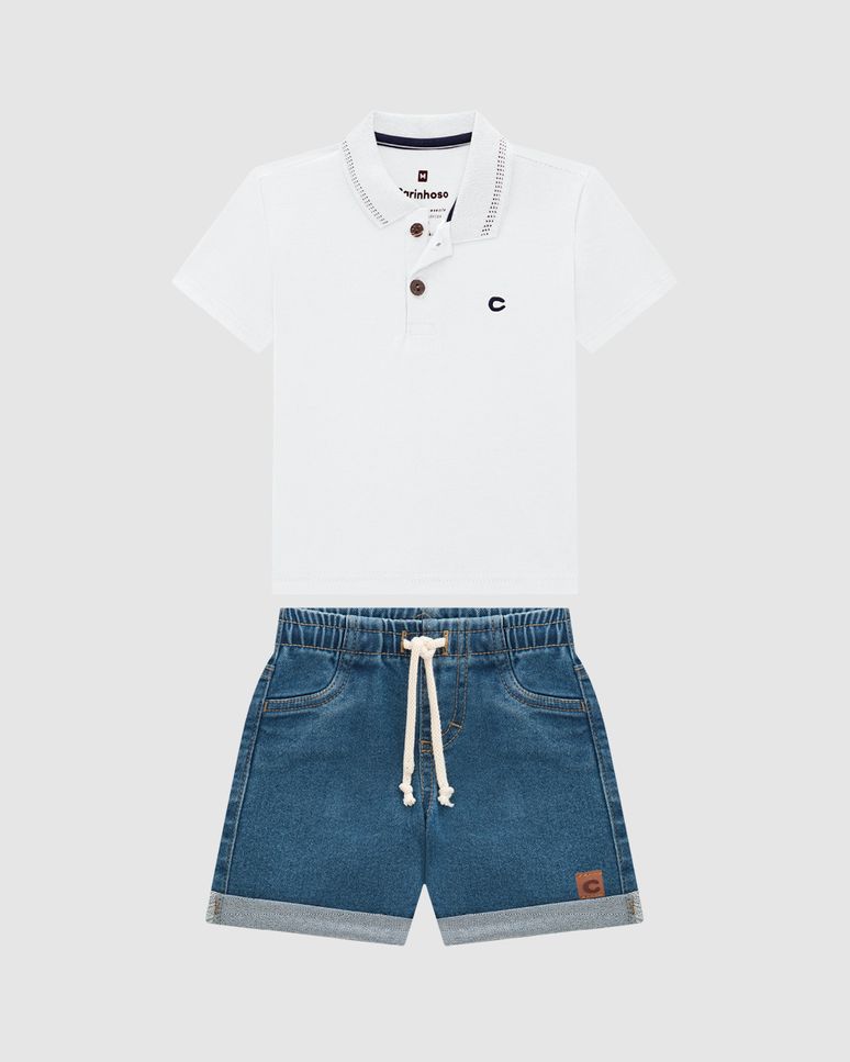 Conjunto Menino Camisa Polo Em Algodão - Carinhoso