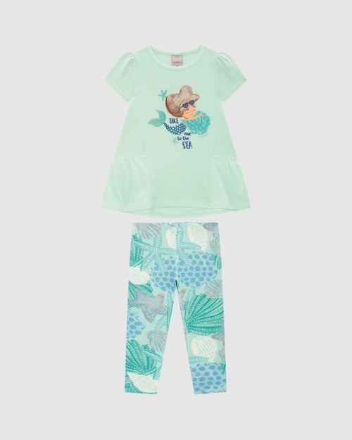 Conjunto Menina Estampa Sereia Em Algodão - Carinhoso