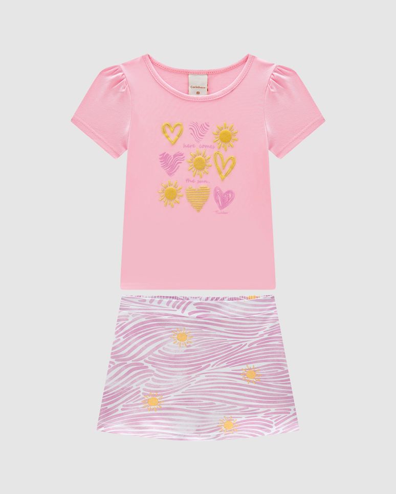 Conjunto Menina Blusa Estampa Efeito Dourado Em Algodão - Carinhoso