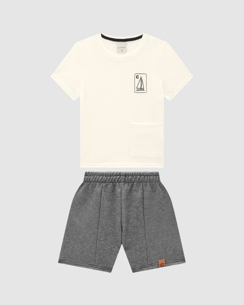 Conjunto Menino Camiseta Estampa Puff Em Algodão - Carinhoso