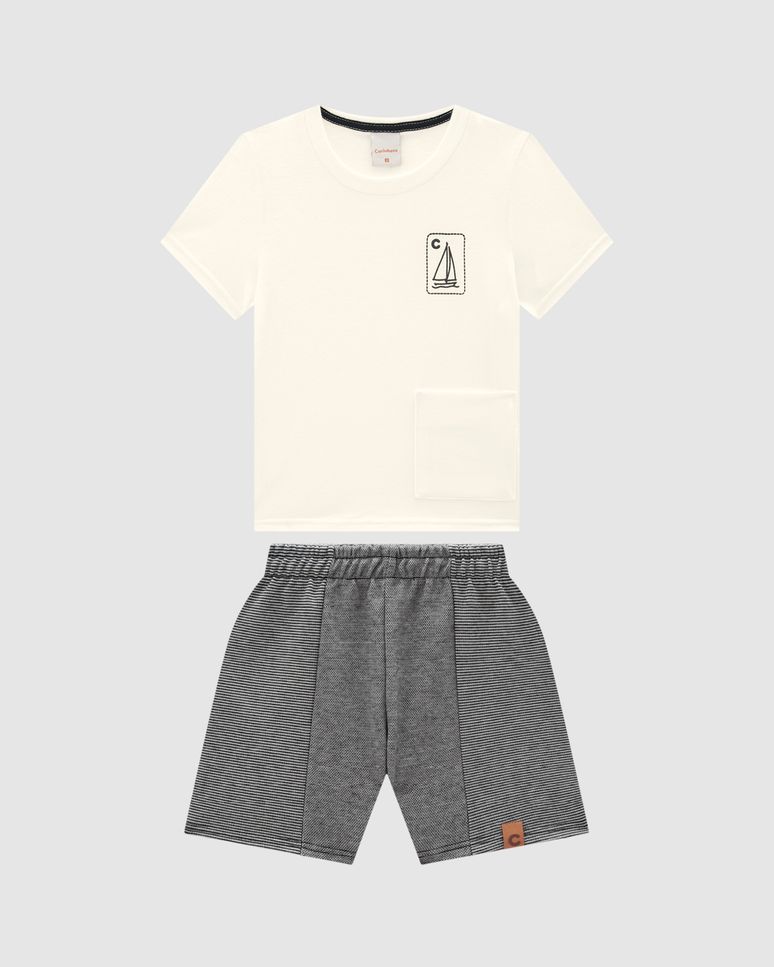 Conjunto Menino Camiseta Estampa Puff Em Algodão - Carinhoso