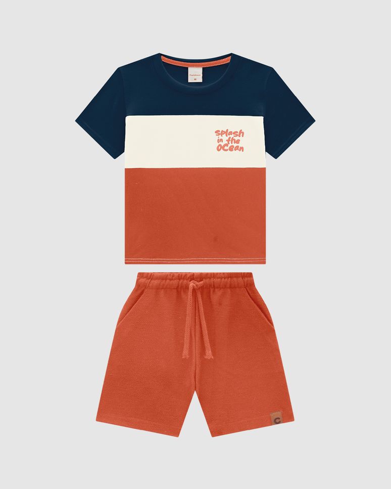 Conjunto Menino Splash In The Ocean Em Algodão - Carinhoso