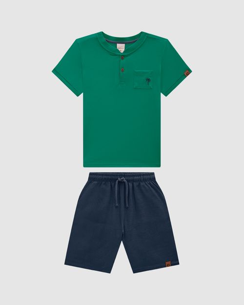 Conjunto Menino Bermuda Em Viscolinho Texturizado - Carinhoso