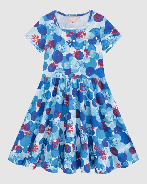 Vestido Menina Poá Floral Em Algodão - Carinhoso