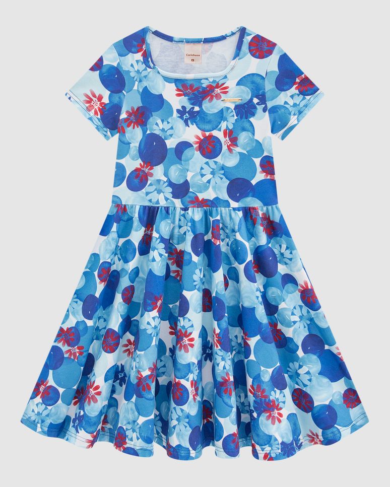 Vestido Menina Poá Floral Em Algodão - Carinhoso