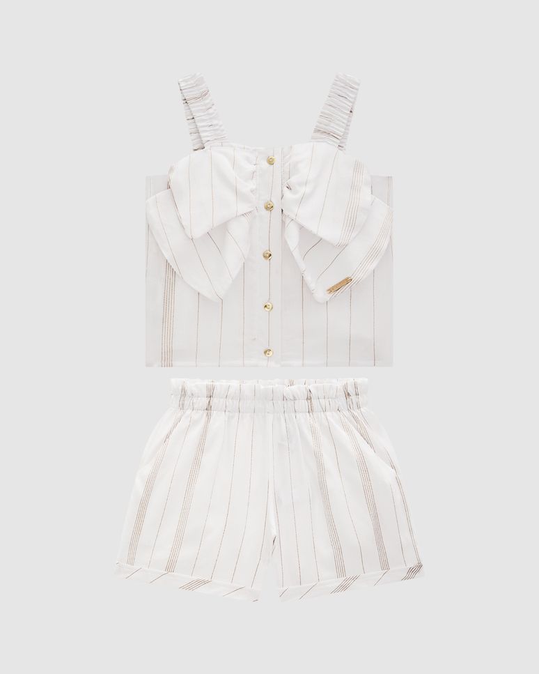 Conjunto Menina Regata Botões Frontais E Shorts Em Viscose Lurex - Carinhoso