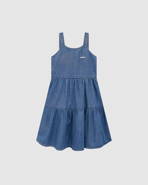 Vestido Midi Menina Em Jeans Leve - Carinhoso
