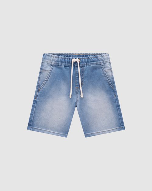 Bermuda Menino Cadarço Frontal Em Jeans Com Elastano - Carinhoso