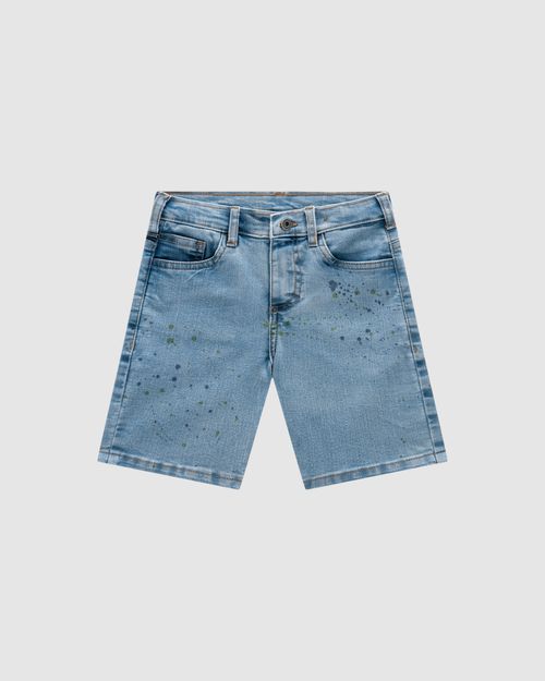 Bermuda Menino Detalhe Respingos Em Jeans Com Elastano - Carinhoso