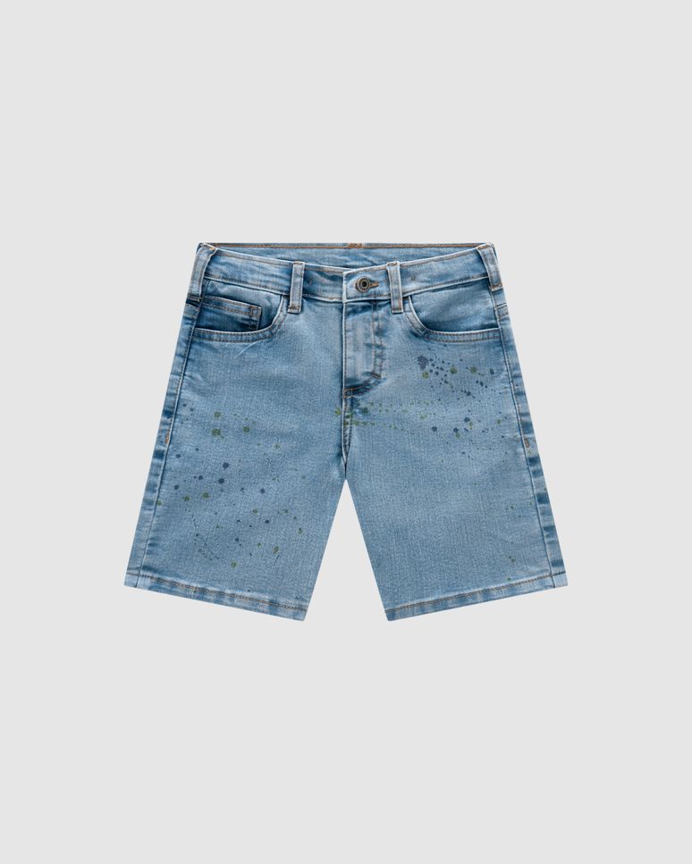 Bermuda Menino Detalhe Respingos Em Jeans Com Elastano - Carinhoso