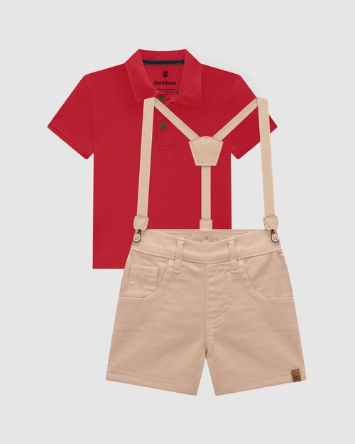 Conjunto Menino Camisa Polo E Bermuda Com Suspensório - Carinhoso