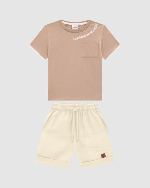 Conjunto Menino Bermuda Em Viscolinho Texturizado - Carinhoso