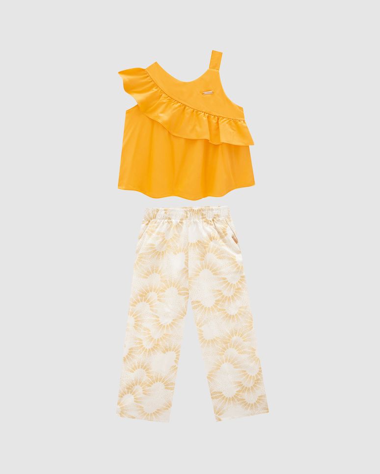 Conjunto Menina Calça Estampada Em Viscose - Carinhoso