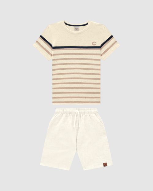 Conjunto Menino Camiseta Listrada Em Malha Linho - Carinhoso