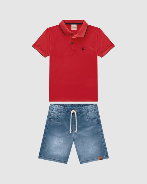 Conjunto Menino Bermuda Comfort Em Jeans Com Elastano - Carinhoso