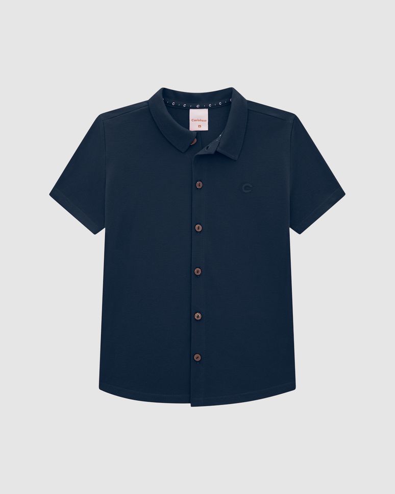 Camisa Menino Abotoamento Frontal Em Piquet Premium - Carinhoso