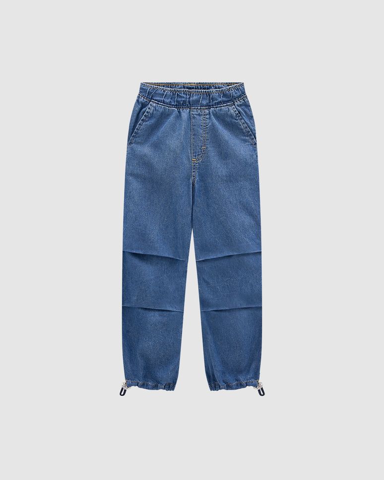 Calça Menina Parachute Cintura Média Em Jeans Leve - Carinhoso