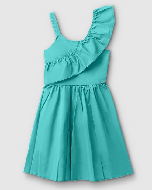 Vestido Menina Babado Frontal Em Algodão Stretch - Carinhoso