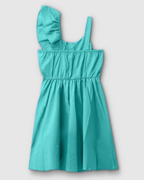 Vestido Menina Babado Frontal Em Algodão Stretch - Carinhoso