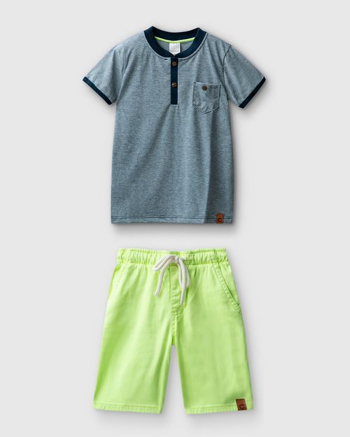 Conjunto Menino Camiseta Bolso Frontal Em Malha Fio A Fio - Carinhoso