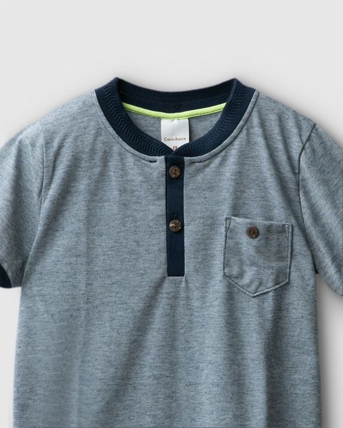 Conjunto Menino Camiseta Bolso Frontal Em Malha Fio A Fio - Carinhoso