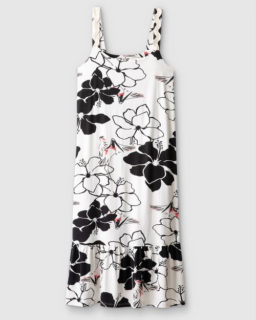 Vestido Midi Feminino Plus Size Estampado Decote Reto Em Viscose Stretch
