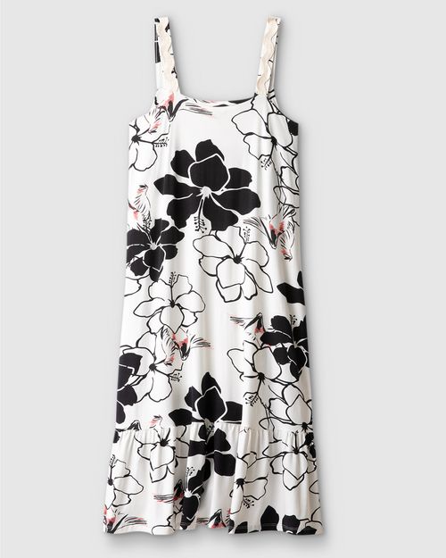 Vestido Midi Feminino Plus Size Estampado Decote Reto Em Viscose Stretch