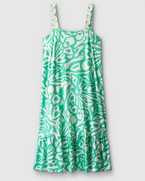 Vestido Midi Feminino Plus Size Estampado Decote Reto Em Viscose Stretch
