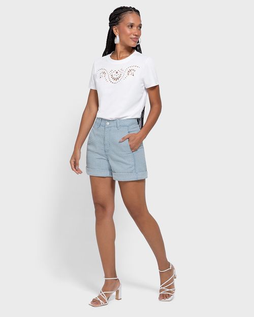 Shorts Alfaiataria Feminino Cintura Alta Em Jeans Jacquard - ENFIM