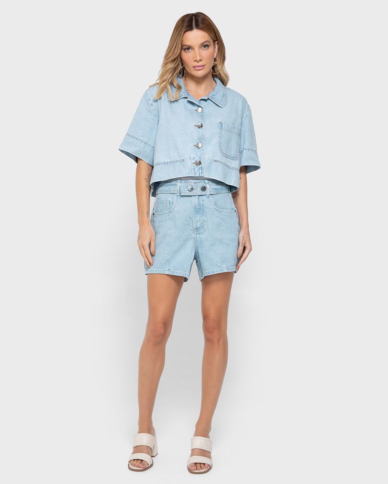 Shorts Feminino Mom Com Cinto Em Jeans 100% Algodão - ENFIM