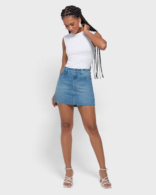 Shorts Saia Feminino Cintura Alta Em Jeans 100% Algodão - ENFIM