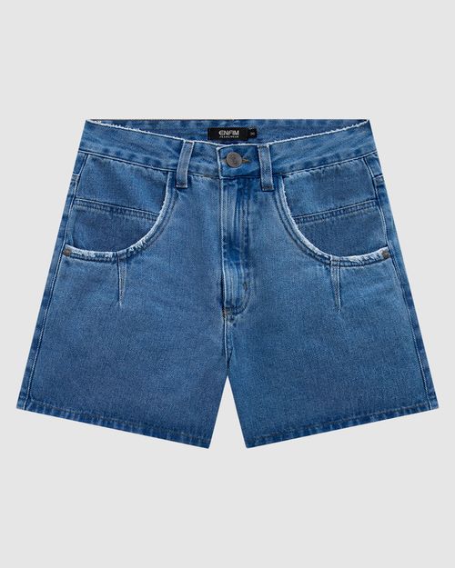 Shorts Feminino Mom Pregas Frontais Em Jeans 100% Algodão - ENFIM