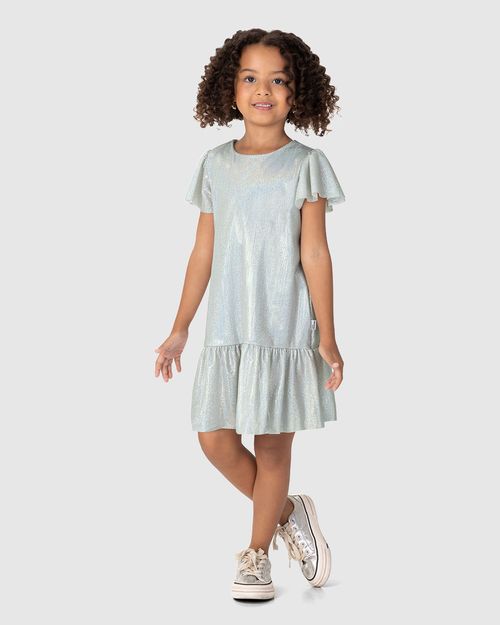 Vestido Infantil Evasê Em Malha Metalizada Malwee Kids