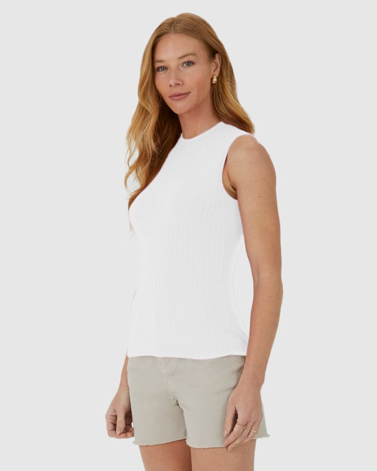 Regata Básica Feminina Gola Alta Em Canelado De Viscose