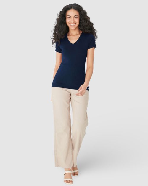 Blusa Básica Feminina Decote V Em Algodão