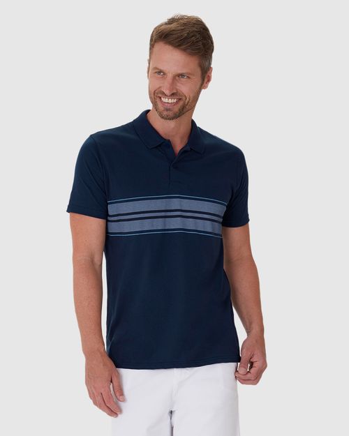 Camisa Polo Masculina Listras Frontais Em Algodão