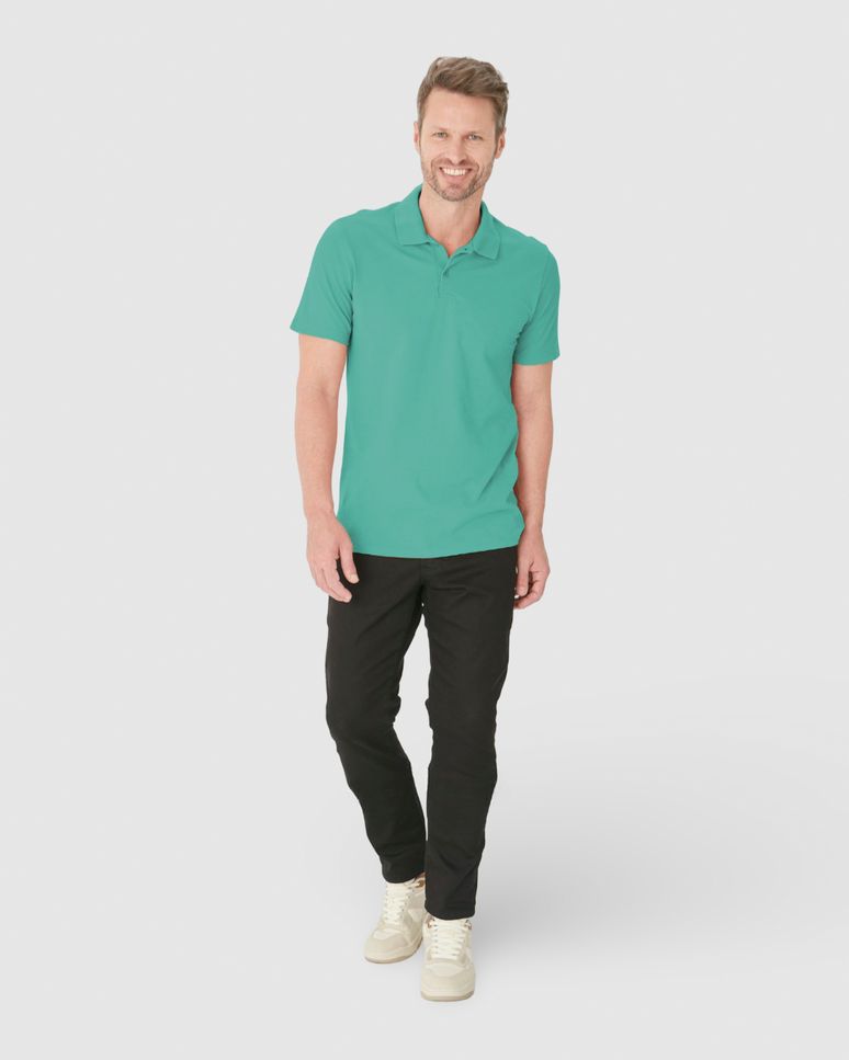 Camisa Polo Básica Masculina Gola Retilínea Em Piquet Stretch