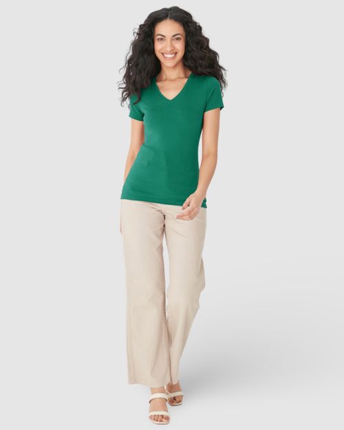 Blusa Básica Feminina Decote V Em Algodão