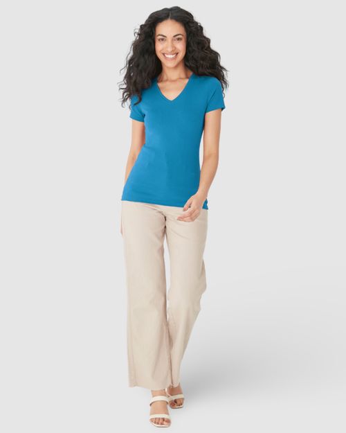 Blusa Básica Feminina Decote V Em Algodão
