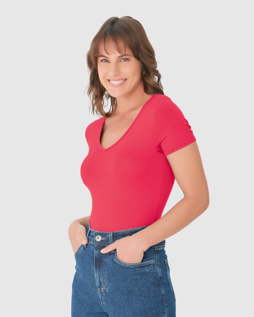 Blusa Básica Feminina Decote V Em Viscose Stretch