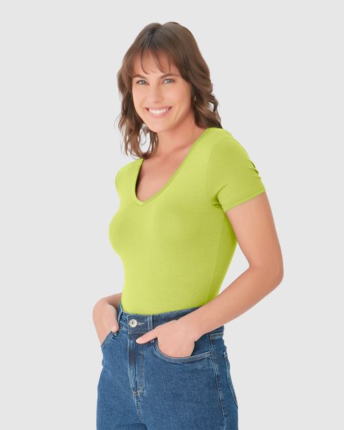Blusa Básica Feminina Decote V Em Viscose Stretch