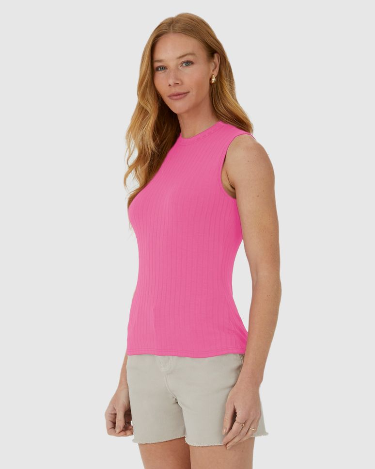 Regata Básica Feminina Gola Alta Em Canelado De Viscose