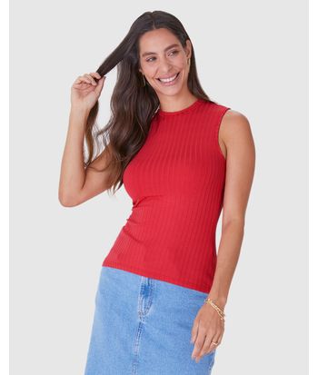 Regata Básica Feminina Gola Alta Em Canelado De Viscose