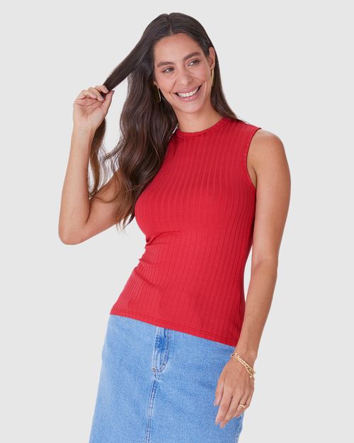 Regata Básica Feminina Gola Alta Em Canelado De Viscose