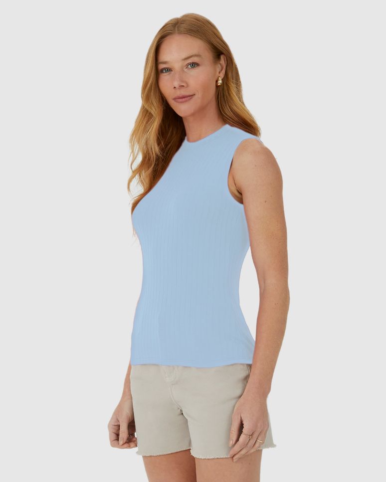 Regata Básica Feminina Gola Alta Em Canelado De Viscose