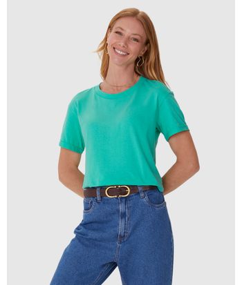 Blusa Básica Feminina Manga Curta Em Algodão